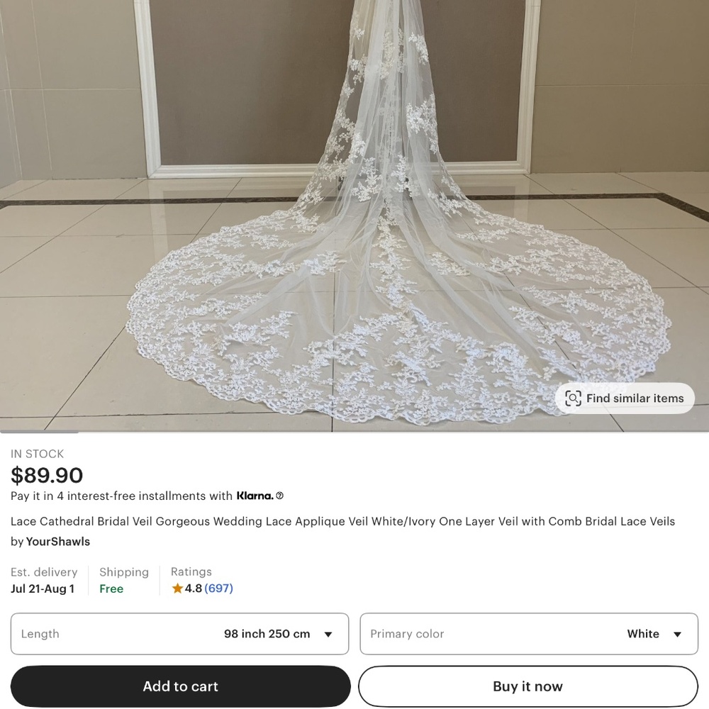Cathedral length  White wedding veil